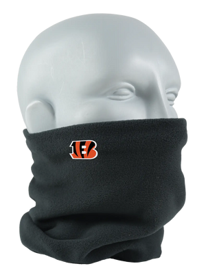 Black Seirus Micro Neck-Up with Cincinnati Bengals logo, angled front view