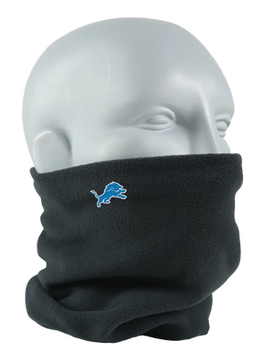 Black Seirus Micro Neck-Up with Detroit Lions logo, angled front view