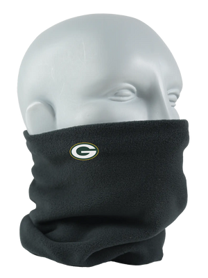 Black Seirus Micro Neck-Up with Green Bay Packers logo, angled front view