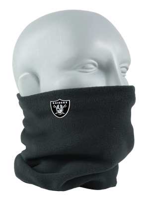 Black Seirus Micro Neck-Up with Las Vegas Raiders logo, angled front view