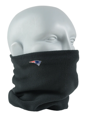 Black Seirus Micro Neck-Up with New England Patriots logo, angled front view