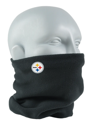 Black Seirus Micro Neck-Up with Pittsburgh Steelers logo, angled front view