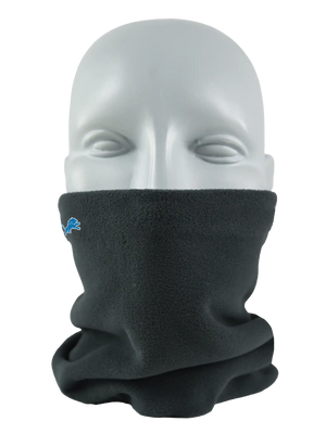 Black Seirus Micro Neck-Up covering the lower face with Detroit Lions logo
