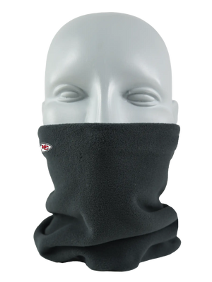 Black Seirus Micro Neck-Up covering the lower face with Kansas City Chiefs logo
