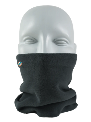 Black Seirus Micro Neck-Up covering the lower face with Miami Dolphins logo