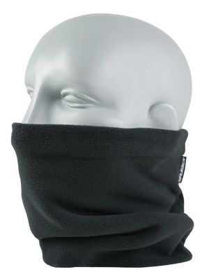 Black fleece neck gaiter with a Vikings logo on a white background