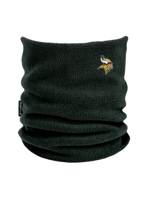 Black fleece neck gaiter with a Vikings logo on a white background