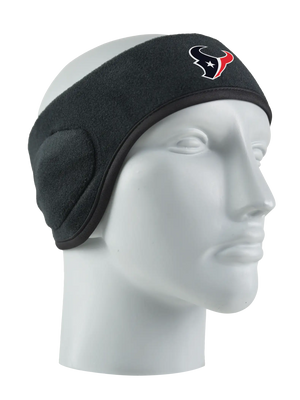 Black headband with a Texans logo on a mannequin head against a white background