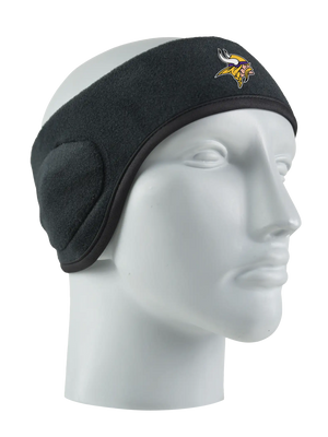 Black headband with a Vikings logo on a mannequin head against a white background