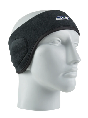 Black headband with a Seahawks logo on a mannequin head against a white background