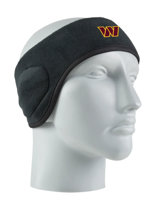 Black headband with a Commanders logo on a mannequin head against a white background