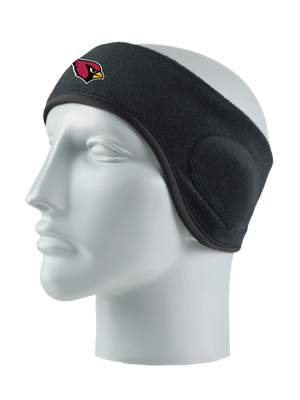 Black headband with a Cardinals logo on a mannequin head against a white background