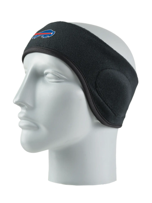 Black headband with a Bills logo on a mannequin head against a white background