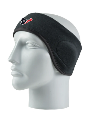 Black headband with a Texans logo on a mannequin head against a white background