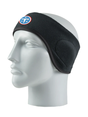 Black headband with a Titans logo on a mannequin head against a white background