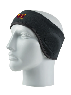 Black headband with a Commanders logo on a mannequin head against a white background