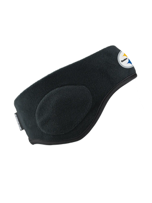 Black headband with a Steelers logo on a mannequin head against a white background