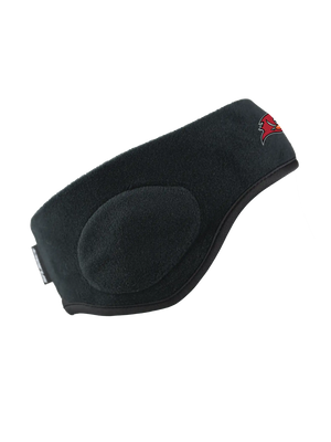 Black headband with a Buccaneers logo  against a white background