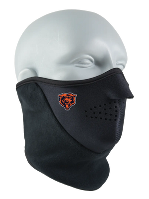 Black Neofleece Combo Scarf with a Bears logo on cheek area against a white background