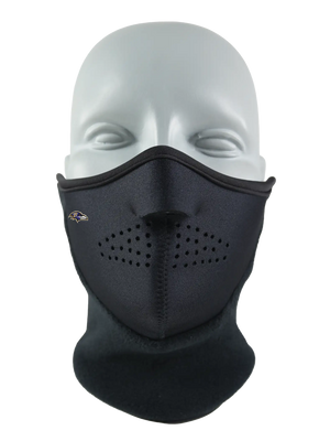 Black Neofleece Combo Scarf with a Ravens logo on cheek area against a white background