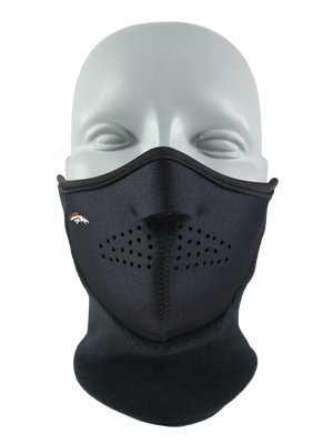 Black Neofleece Combo Scarf with a Broncos logo on cheek area against a white background