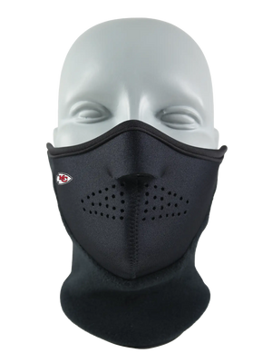 Black Neofleece Combo Scarf with a Chiefs logo on cheek area against a white background