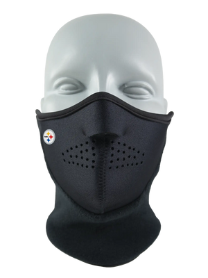 Black Neofleece Combo Scarf with a Steelers logo on cheek area against a white background