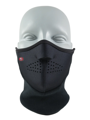 Black Neofleece Combo Scarf with a 49ers logo on cheek area against a white background