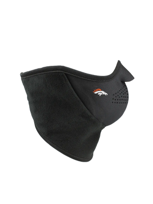 Black Neofleece Combo Scarf with a Broncos logo on cheek area against a white background