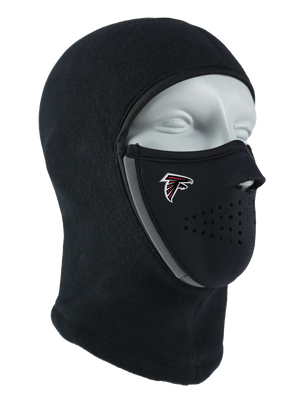 Black Magnemask Combo Clava with a Falcons logo on cheek area against a white background