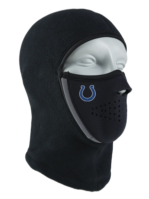 Black Magnemask Combo Clava with a Colts logo on cheek area against a white background