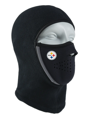 Black Magnemask Combo Clava with a Steelers logo on the face area against a white background
