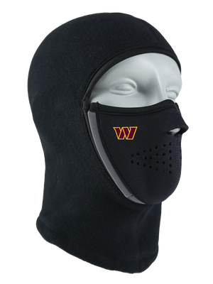 Black Magnemask Combo Clava with a Commanders logo on cheek area against a white background