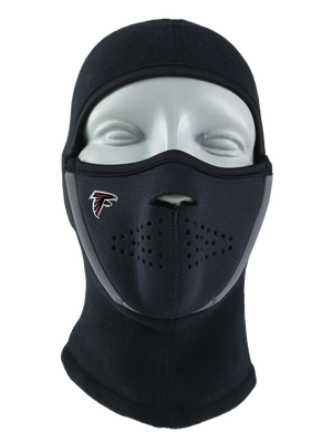Black Magnemask Combo Clava with a Falcons logo on cheek area against a white background