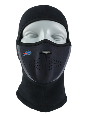Black Magnemask Combo Clava with a Bills logo on cheek area against a white background