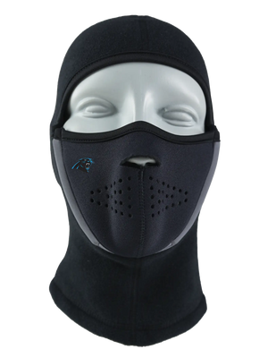 Black Magnemask Combo Clava with a Panthers logo on cheek area against a white background