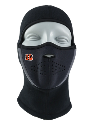 Black Magnemask Combo Clava with a Bengals logo on cheek area against a white background