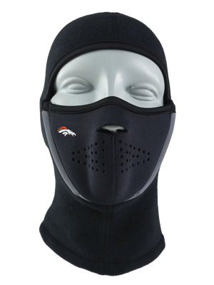Black Magnemask Combo Clava with a Broncos logo on cheek area against a white background