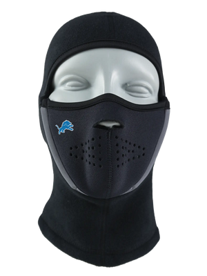 Black Magnemask Combo Clava with a Lions logo on cheek area against a white background