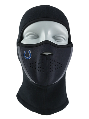 Black Magnemask Combo Clava with a Colts logo on cheek area against a white background