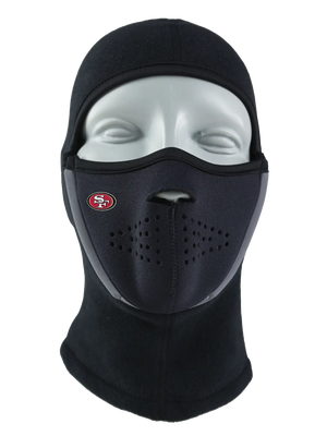 Black Magnemask Combo Clava with a 49ers logo on cheek area against a white background
