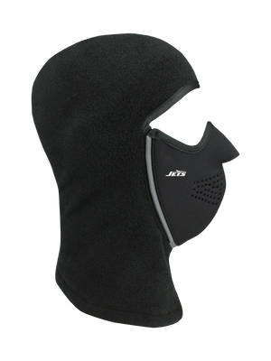 Black Magnemask Combo Clava with a Jets logo on cheek area against a white background