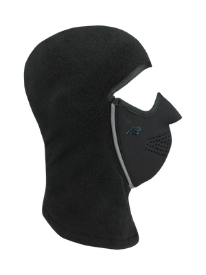 Black Magnemask Combo Clava with a Panthers logo on cheek area against a white background