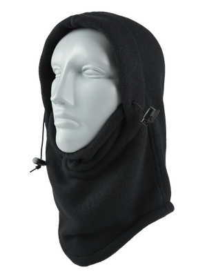 A black fleece hood with a drawstring closure and a Packers logo embroidered on the side, shown against a plain white background