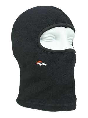Black balaclava with a Broncos logo on a white background