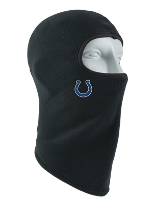 A black fleece balaclava mask featuring a Colts logo on the side, shown against a plain white background.