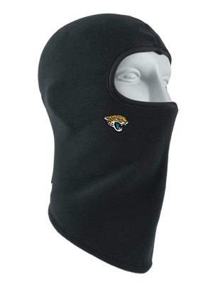 A black fleece balaclava mask featuring a Jaguars logo on the side, shown against a plain white background.