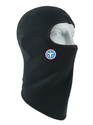 A black fleece balaclava mask featuring a Titans logo on the side, shown against a plain white background.
