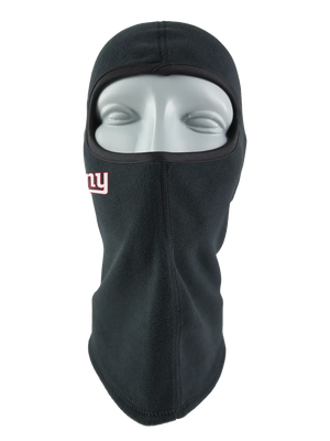 A black fleece balaclava mask featuring a Giants logo on the side, shown against a plain white background.