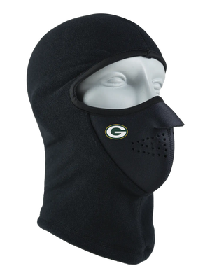 Black balaclava with a Packers logo on a white background